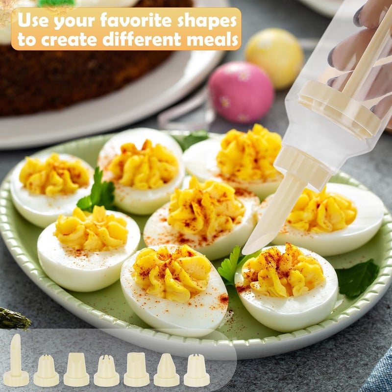 FACULX 3 Pack Deviled Egg Containers with Lid and 8 Pcs Deviled Egg Injector Piping Tool, Egg Organizer for Refrigerator, Fridge Stackable Countertop Portable Egg Platter (pink,blue,green) - Image 3